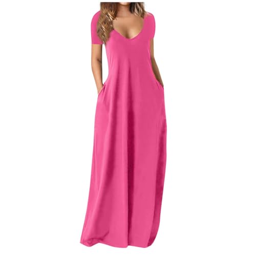 Vestido largo de verano para mujer, casual, manga corta, cuello en V, vestido largo bohemio, sexy, liso, vestido de playa con bolsillos, holgado, elástico, vestidos de fiesta, club, vestidos de noche,