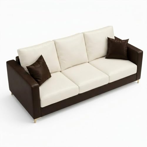 Image of Hayes Dual Tone Premium Leatherette 3 Seater Sofa | Golden Aesthetic Legs | Spacious Soft Touch Comfort Seating | Modern Sofa for Living Room (Brown & Cream)