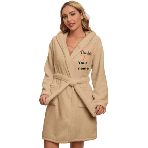 Genérico Albornoz Mujer Personalizado con Nombre Bordado;Albornoz para Dormir de Franela para Señoras de Ocio en Casa;Albornoz Largo con Capucha para Mujer;Regalo Personalizado para Mujer