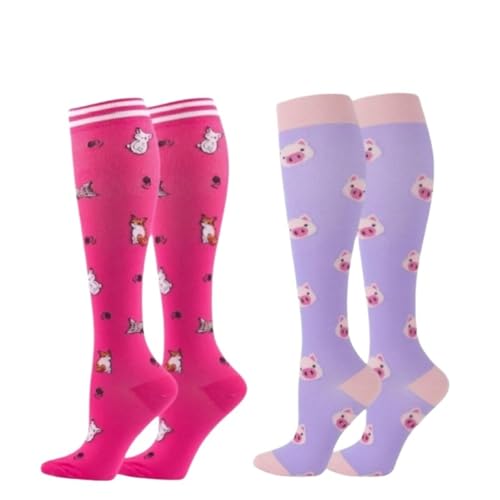 2 pares de calcetines de compresión con forma de gato, hasta la rodilla, de 20 a 30 mmHg, aptos for uso médico, for edemas, venas varicosas, calcetines deportivos for correr Para Deportes, Correr, Vol