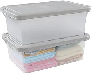 Qshape 14 L Clear Large Plastic Household Box, Underbed Box, 2 Pack