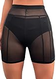 Nihsatin Womens Sheer Mesh Biker Shorts Elastic Waist Stretch Beach Shorts Without Panty
