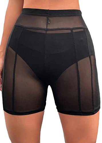 Nihsatin Womens Sheer Mesh Biker Shorts Elastic Waist Stretch Beach Shorts Without Panty #TOP9