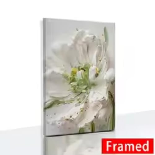 Peinture fleurs blanches grand format pour habiller un mur vide de salon