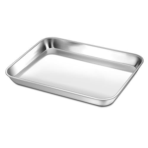 P&P CHEF 9 Inch Baking Cookie Sheet, Oven Pan Tray Stainless Steel Sheet Pan for Kitchen, Oven Bakeware for Multi Uses, Shiny Look & Dishwasher Safe, Healthy & Heavy Duty, 1Pc