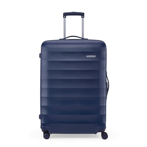 Image of American Tourister Barcelona | Check-in Trolley Bag (79 cm) | 360 8 Wheel Travel Luggage | Hard Case Polycarbonate Suitcase | Mounted Combination Lock | Midnight Blue