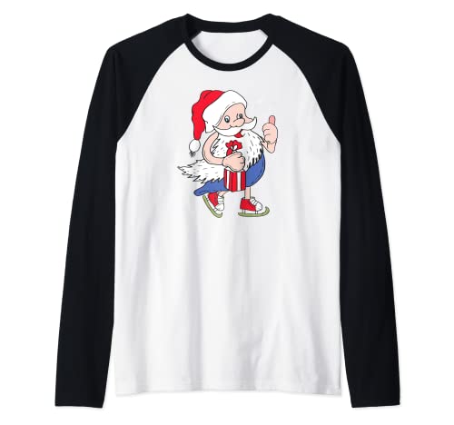 Xmas Merry Christmas Holidays Funny Santa Claus Ice skating Camiseta Manga Raglan