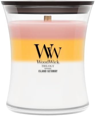 WoodWick Island Getaway Trilogy Tri-Scented Candle, Crackling Wick, 9.7oz