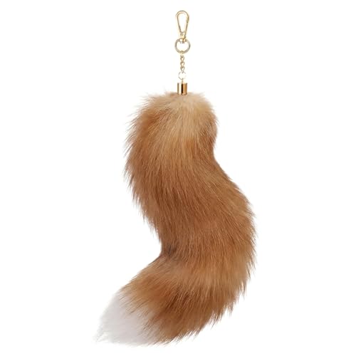 RJFUJP Therian Tail Fox Tail Keychain for Fashion Accessories 40cm/15.75inch Shaggy Faux Fur Furry Tail for Women Girls Cosplay Adult Collectible and Desk Decoration