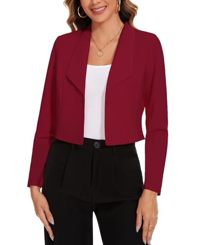 MINTLIMIT Women's Long Sleeve Cropped Blazer Lapel Collar Office Casual Blazers Button Open Front Business Work Suit Jacket