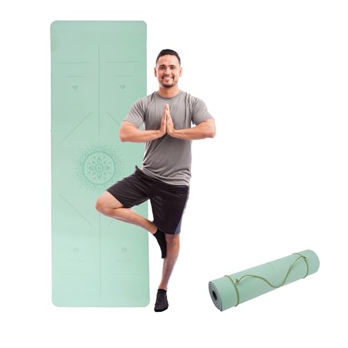 Yoga Mat with Alignment Marks - Lightweight Exercise Mat with Carry Strap for Home Workout or Travel by Wakeman Outdoors (Mint and Black)
