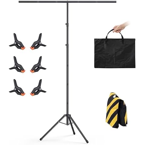 Womnwomn T-Shape Backdrop Stand 8x5.3FT, Height and Width Adjustable Background Stand for Parties,Green Screen Holder with 6 Spring Clamps Cover