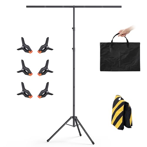 Womnwomn T-Shape Backdrop Stand 8x5.3FT, Height and Width Adjustable Background Stand for Parties,Green Screen Holder with 6 Spring Clamps by Womnwomn - Used condition - US$22.98