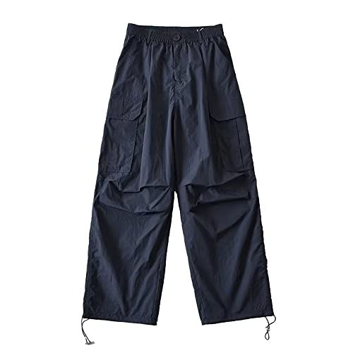HOMAKA Calça cargo feminina para decoração de bolso, apertada, com cordão, reta, cilíndrica, Azul, M