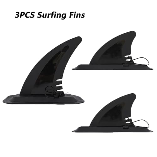 LOOEEL 3PCS Surfing Fins, Inflatable Paddle Board Fins, 1 PCS 7-inch and 1 Pairs 4-inch Center Fin with Base,Detachable Fin Dock Tail Fin for Long Board Paddle Board Surfboard Surfing Kayak Fin-Black - Thumbnail 3