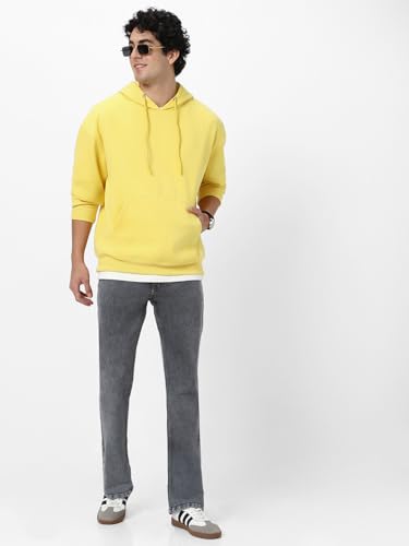Image of Urbano Fashion Men's Cotton Solid Oversized Hooded Neck Sweatshirt