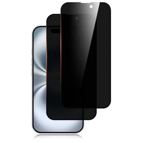 Oumida 2 Pièces Protection D'écran Anti-Espion pour iPhone 16/iPhone 15, Film Anti-Espion en Verre Trempé Couverture Complète pour iPhone 16/iPhone 15