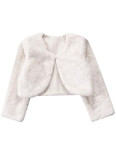 Linjinx Kids Girls Faux Fur Bolero Shrug Wedding Pageant Formal Party Cardigan Dress Coat Flower Dress Cover Up Outwear3