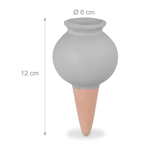 Relaxdays Watering Cones, Set of 6, Fill Up with Water, Round Design, Clay, Irrigation for Houseplants Terracotta/Grey - Image 4