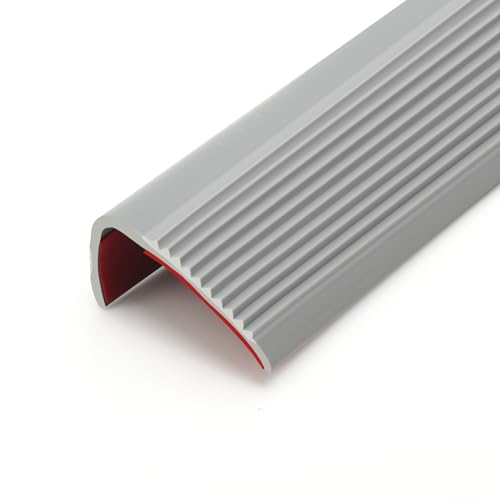 Taaizau Stair Anti Slip Nosing Self-Adhesive Vinyl Edging Strip Flexible PVC Rubber Treads Edge Trim for Outdoor & Indoor Uses (16.4ft Grey)