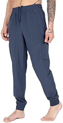 Apana Men's Jogger Sweatpant Woven Pants with Zip Cargo Pocket (Slate, Small)