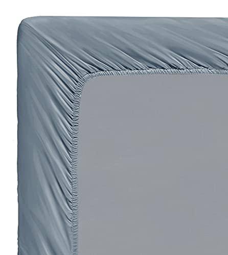 Elinen 100% Supima Cotton Sheets 600 Thread Count,Bed Sheet Set Full Size 4 Pieces,Soft & Silky Sateen Weave, Fits Mattress Up To 18'',Deep Pocket, Breathable & Fade Resistant (Blue-Grey, Full) #TOP6
