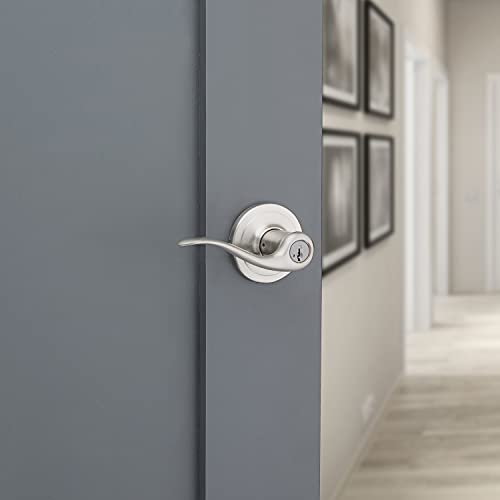 Kwikset Tustin Entry Door Handle with Lock and Key, Secure Keyed Reversible Lever Exterior, For Front Entrance and Bedrooms, Satin Nickel, Pick Resistant Smartkey Rekey Security and Microban - image 3