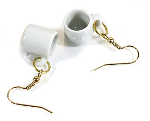 "Time for Coffee" Tiny Porcelain Coffee Cup Earrings, White