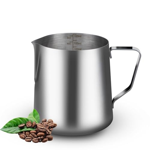 Image of WELKOR Professional Espresso Milk Frothing Pitcher with Inner Scale and Lattle Latte Art Pen for Cappuccino, Coffee Art, Barista & Home Use (150ML-5oz)
