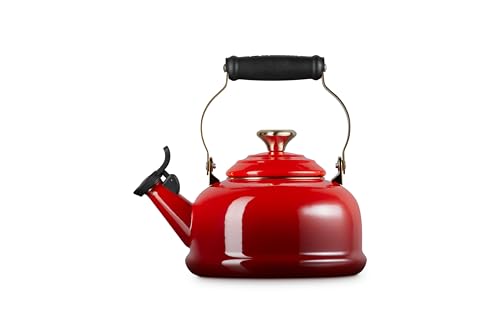 Image of Le Creuset Enamel on Steel Whistling Tea Kettle, 1.7 Qt., Cerise /Heart Knob