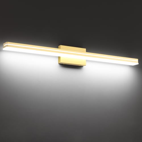 Image of SineRise 40-Inch LED Modern Bathroom Vanity Light Bar, Gold Modern Acrylic Bathroom Wall Lighting Fixtures Over Mirror (Cool White 6000K)