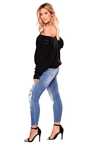 Image of Women's High Waisted Ripped Skinny Jeans Distressed Stretch Butt Lifting Denim Pants Blue Size 8