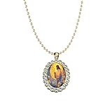 QLUYCKW Virgin Mary Pendant Necklace Trendy Dainty Oval Crystal Virgin Marys Jesus Cross Pendant Necklace Catholic Religious Faith Jewelry (Cross Jesus)