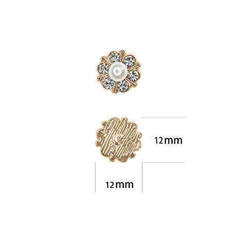 50 Pcs Small Rhinestone Pearl Buttons Accessory Decoration Set For Diy Scrapbooking Embellishments Wedding Bouquet Flower Centre Home Decor 12Mm (Gold) #TOP6