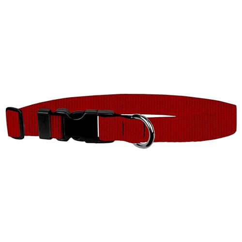 Image of Dog Collar - Colored Adjustable Pet Collars, 1 Inch Wide, Extra Large, Dark Red