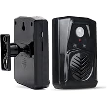 Infrared Motion Sensor Activated Sound Speaker Built with Microphone Recordable Voice for Shop Sale, Garage Door Alert, Greeting Visitor Door Chime, Security ReminderBlack