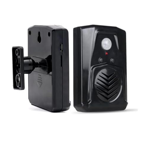Infrared Motion Sensor Activated Sound Speaker Built with Microphone Recordable Voice for Shop Sale, Garage Door Alert, Greeting Visitor Door Chime, Security Reminder（Black）