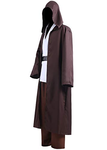 ALIZIWAY Unisex Tunic Jedi Costume OBI Wan Kenobi Halloween Cosplay Hooded Robe Cloak for Adults Y056XL - Thumbnail 2