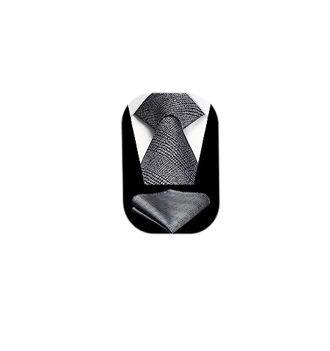 Image of HISDERN Mens Ties Solid Color Tie and Pocket Square Set Classic Woven Formal Neckties & Handkerchief Wedding Party