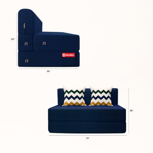 Image of CELLBELL Comfy Sofa Cum Bed 4x6 Feet | Foldable Dual Use Couch Bed with Soft Cushions, Washable Fabric Cover & Sturdy Frame | Space Saving Modern Design for Living Room, Bedroom Guest Use (Navy Blue)
