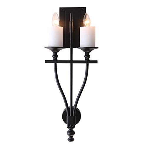 Lámpara de noche dormitorio Luz de pared, American Country pared de la lámpara del aplique, Blanco/mármol Doble pared del hierro labrado linterna Habitación Sala de pasillo lámpara del accesorio de Cover