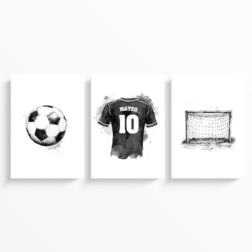 ayurvana: Set 3 Láminas Fútbol Personalizadas con Nombre y Número - Pared