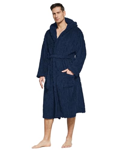 Umeyda Mens Soft Fleece Plush Hooded Robes, Warm Long Bathrobe Lounge With Pocket4