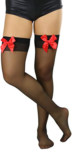Image of ToBeInStyle Women's Opaque Long Thigh High Stockings w /Decorative Front Satin Bow
