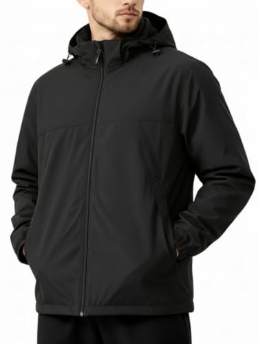 EIGIOO Mens Hooded Windbreaker Jacket Lightweight Waterproof for Hiking Black XL