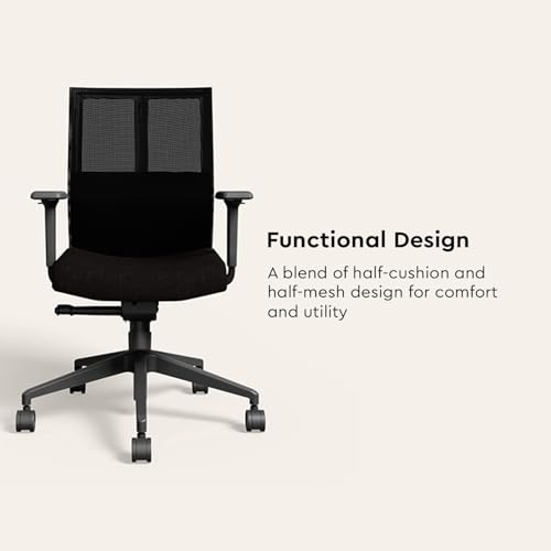 Image of Interio by Godrej Chair, Cross Full Back Large Knitted Fabric Ergonomic Chair (Black Ink), 1 Year Warranty, Adjustable Armrest