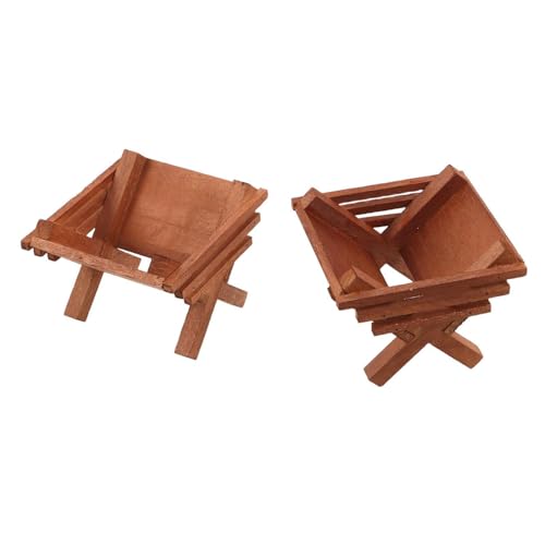 Amosfun Pesebre de Madera Rústica 2 Piezas, Figuras de Jesús Talladas a Mano, Decoración Navideña para Mesa y Escritorio, 9 X 8,3 X 7 Cm, Adornos Miniatura para Belén y Centro de