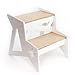 Drewniany stołek dla dzieci małe dwa stopnie dla dorosłych 2-stopniowa drabina drewniana dziecko może używać go w kuchni, łazience lub innym miejscu, nośność do 100 kg (biała geometryczna)