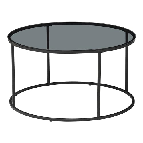 [en.casa] Mesa de Centro Kolari Mesa Auxiliar Redonda Soporte Estable Mueble de Salón Metal Vidrio Ahumado Transparente Templado Ø80 x 45 cm - Negro - imagen 5