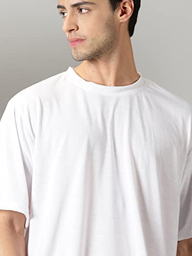 Image of Oversized Baggy Fit Drop Shoulder Half Sleeves Round Neck Solid Pure 100% Cotton T-Shirt for Men (Available in White, Black,Navy Color)